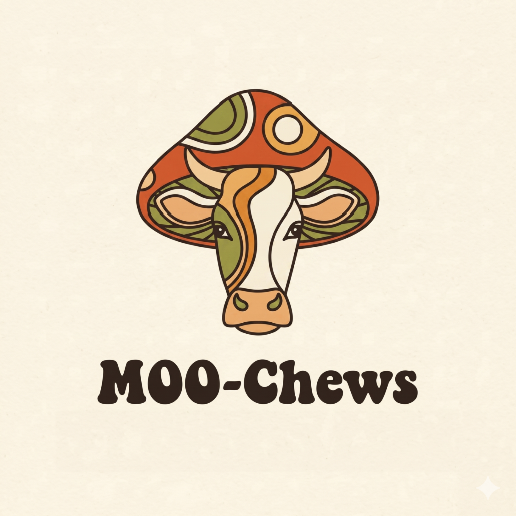 MOO-Chews — groovy mushroom cow logo